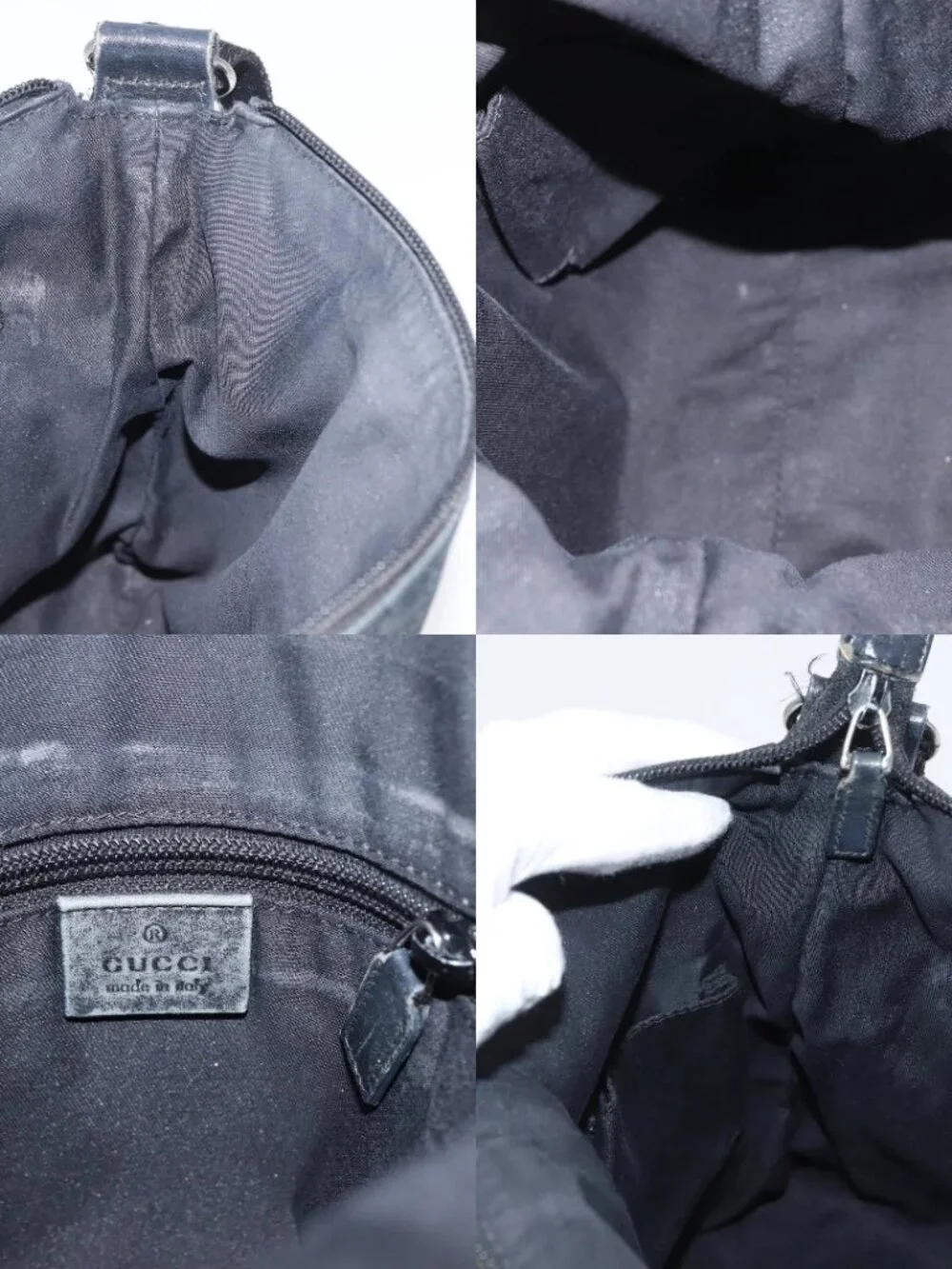 GUCCI GG Canvas Shoulder Bag Black Silver 145857 Auth ti3750